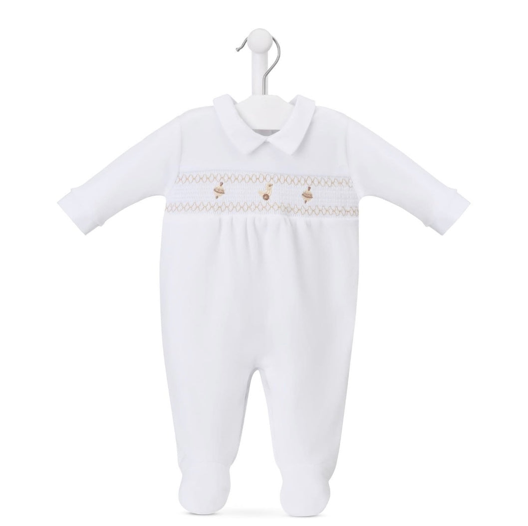 Dandelion Spinning Top Smocked Velour Sleepsuit