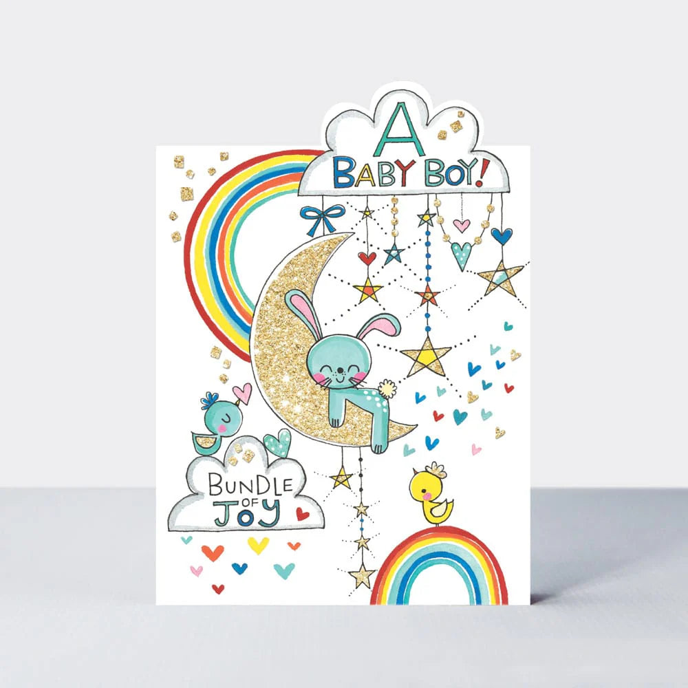 Rachel Ellen A Baby Boy Bunny on Moon Card