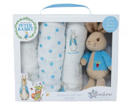 Peter Rabbit Soft Toy and Muslin Gift Set
