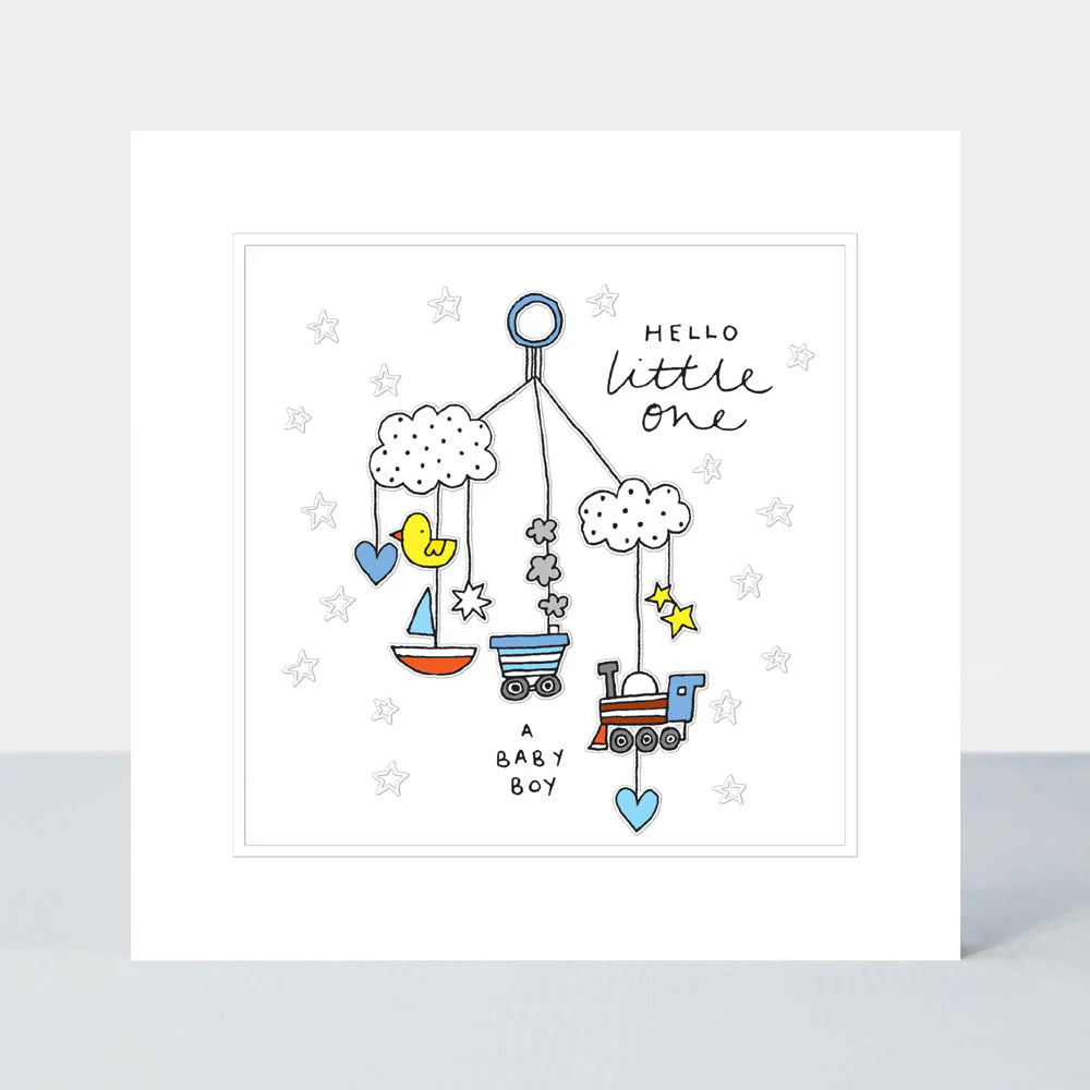 Rachel Ellen Baby Boy hello little one Mobile Card