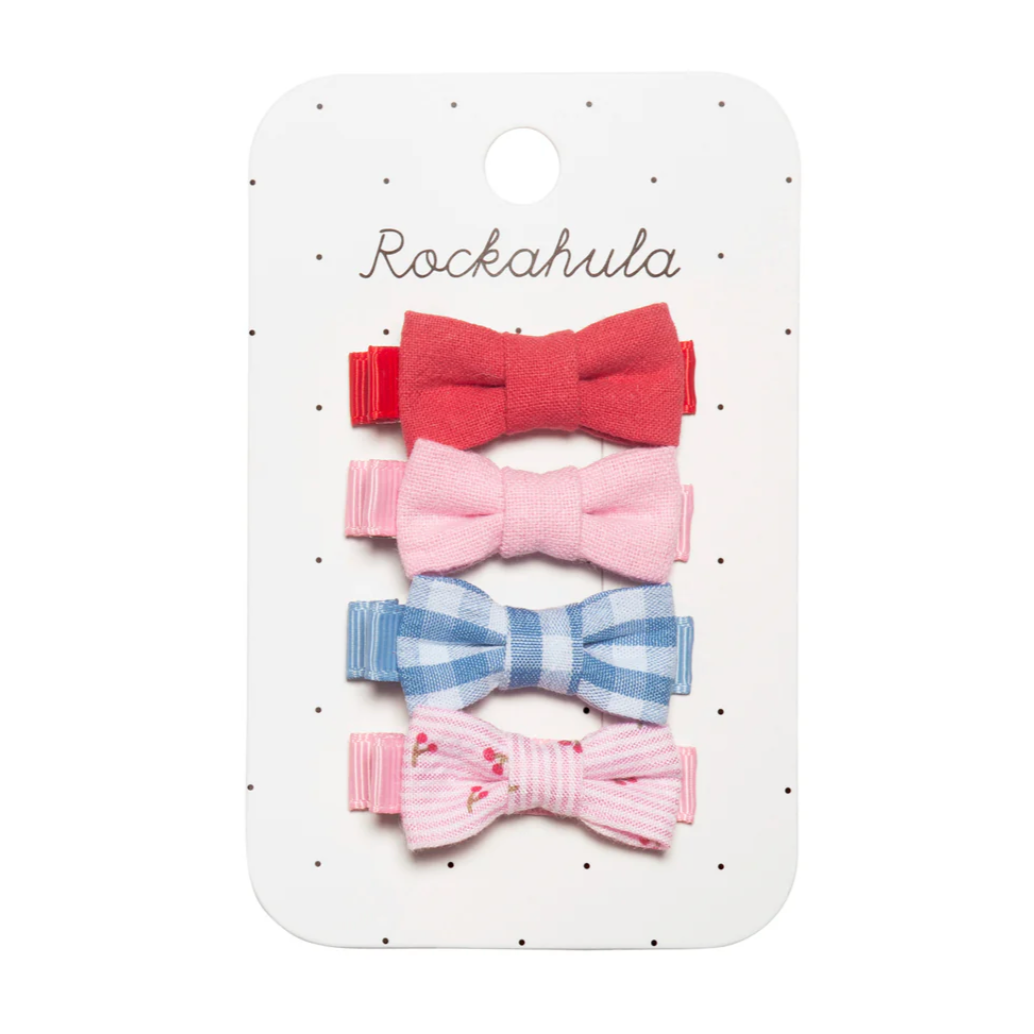 Cherry Gingham Mini Bow Clips