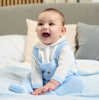 Baby Blue and White Collar Knitted Dungarees and Top