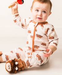 Neutral Hamish Highland Cow Zip-Up Romper
