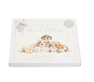 'LITTLE PAWS' DOG NEWBORN HAT AND MITTEN SET