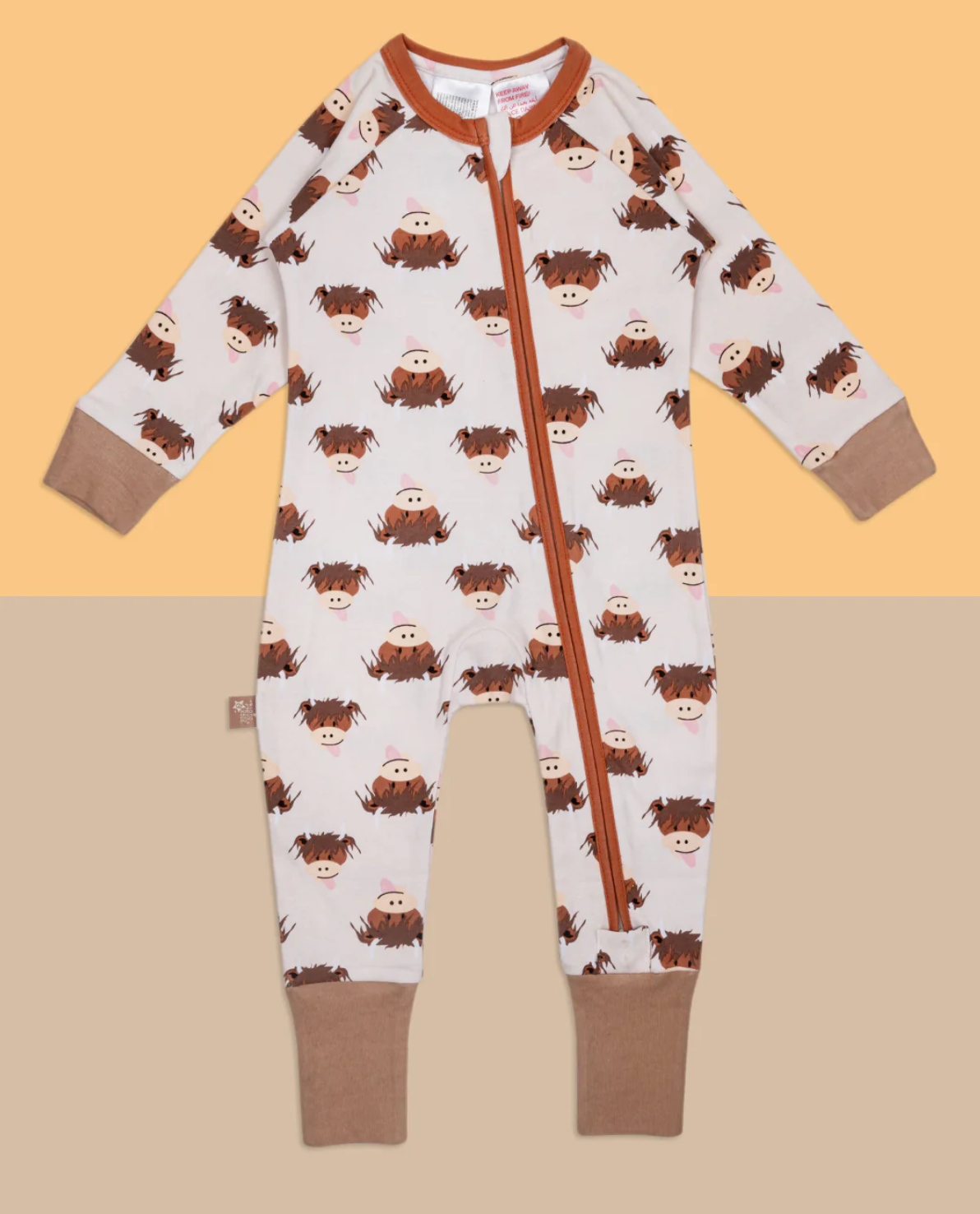 Neutral Hamish Highland Cow Zip-Up Romper