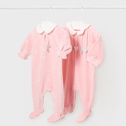 Mayoral Pink Velour Sleepsuits