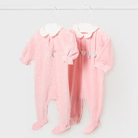 Mayoral Pink Velour Sleepsuits