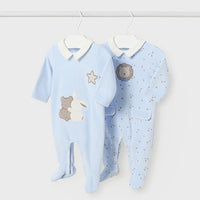 Mayoral Velour Baby Blue Sleepsuit bunny/lion