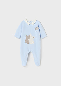 Mayoral Velour Baby Blue Sleepsuit bunny/lion