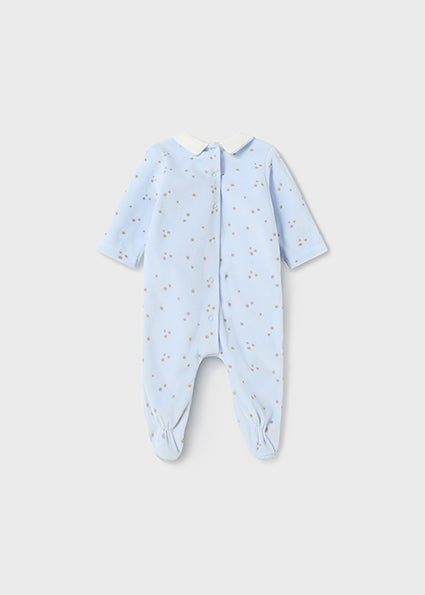 Mayoral Velour Baby Blue Sleepsuit bunny/lion