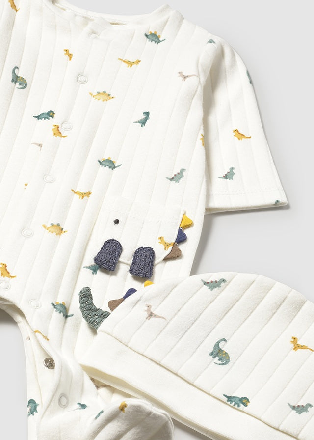 Mayoral Dinosaur Print Sleepsuit and Hat