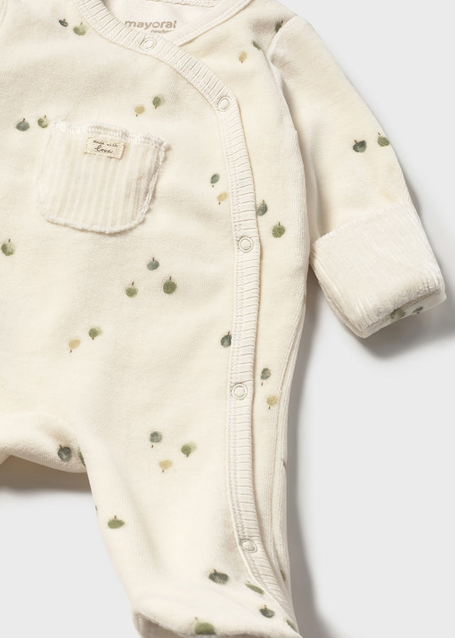 Mayoral Unisex cream sleepsuit with green apple print