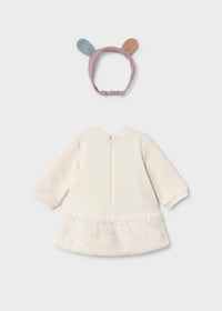 Mayoral White Fluffy Teddy Bear Dress with Headband