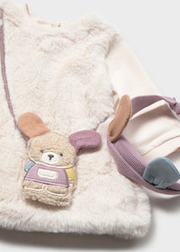 Mayoral White Fluffy Teddy Bear Dress with Headband