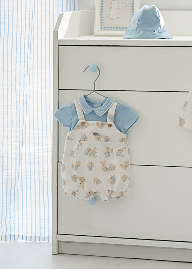 Mayoral Blue Bunny Short Dungarees and Hat