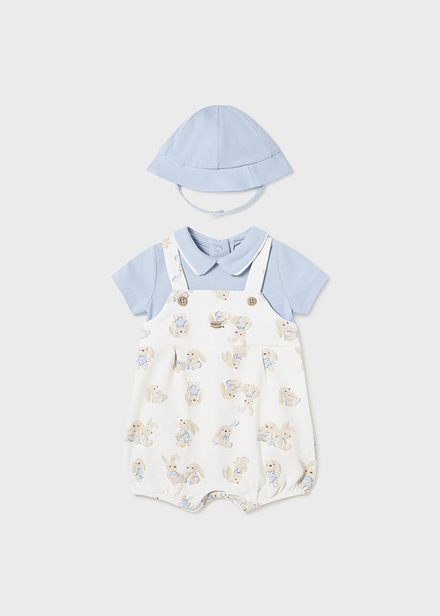 Mayoral Blue Bunny Short Dungarees and Hat