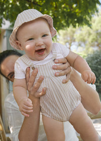 Mayoral Beige Striped Romper with Hat