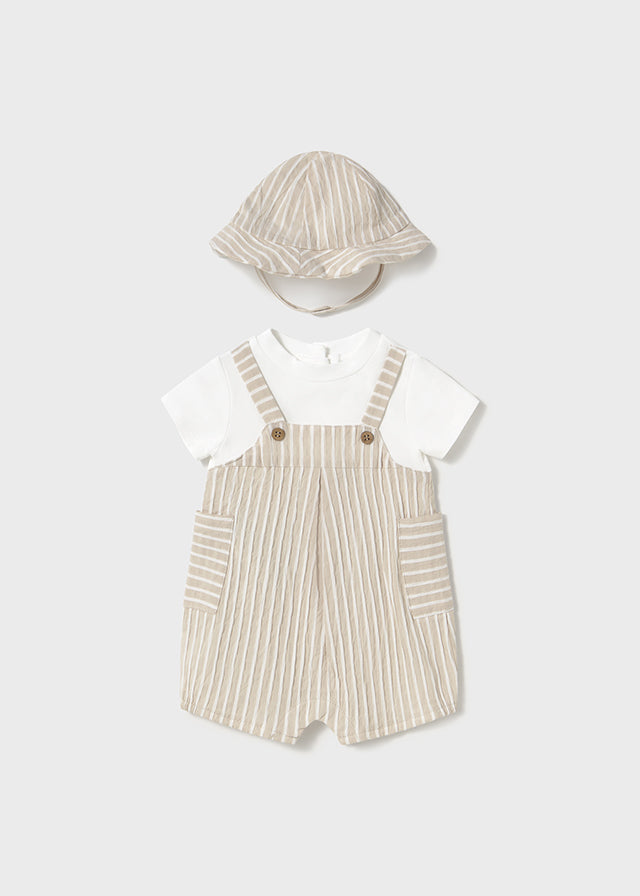Mayoral Beige Striped Romper with Hat