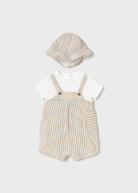 Mayoral Beige Striped Romper with Hat