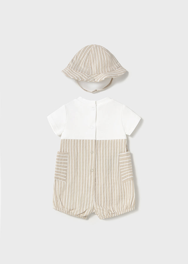 Mayoral Beige Striped Romper with Hat