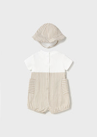 Mayoral Beige Striped Romper with Hat
