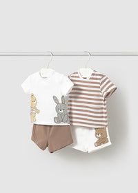 Mayoral Beige/White Bunny Short Sets