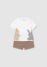 Mayoral Beige/White Bunny Short Sets