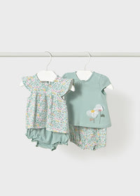Mayoral Girls Green/Floral Short Sets