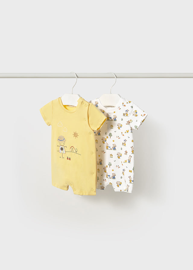 Mayoral Yellow Farm/Bunny Print Rompers