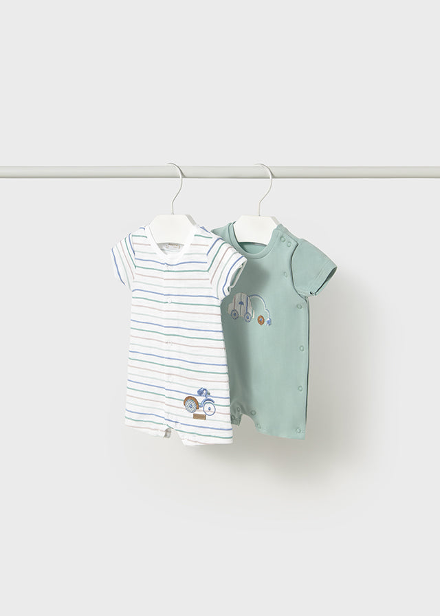 Mayoral Green Car/Striped Bike Romper