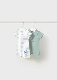 Mayoral Green Car/Striped Bike Romper