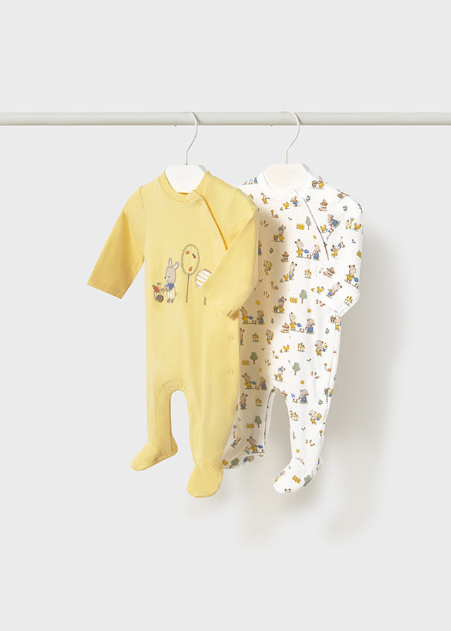 Mayoral  Yellow/Print Bunny Sleepsuits