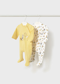 Mayoral  Yellow/Print Bunny Sleepsuits