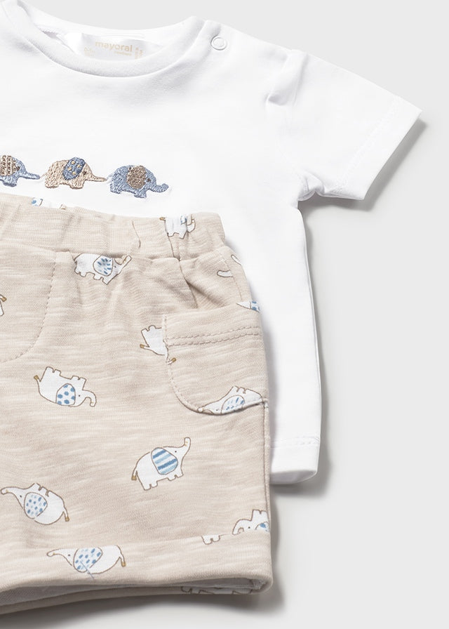 Mayoral White/Beige Elephant Short Set