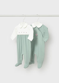 Mayoral Mint Floral Cotton Sleepsuits