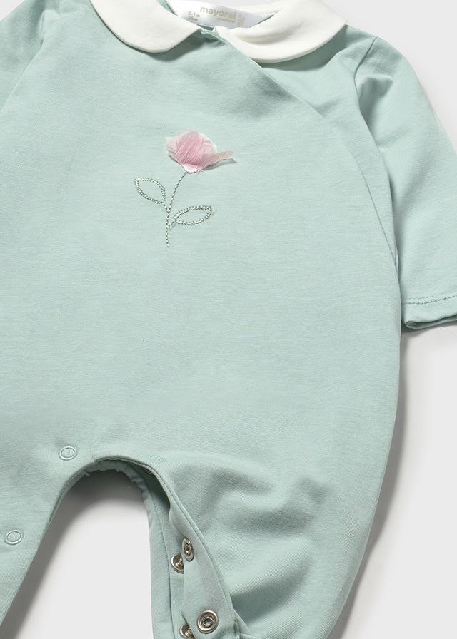 Mayoral Mint Floral Cotton Sleepsuits