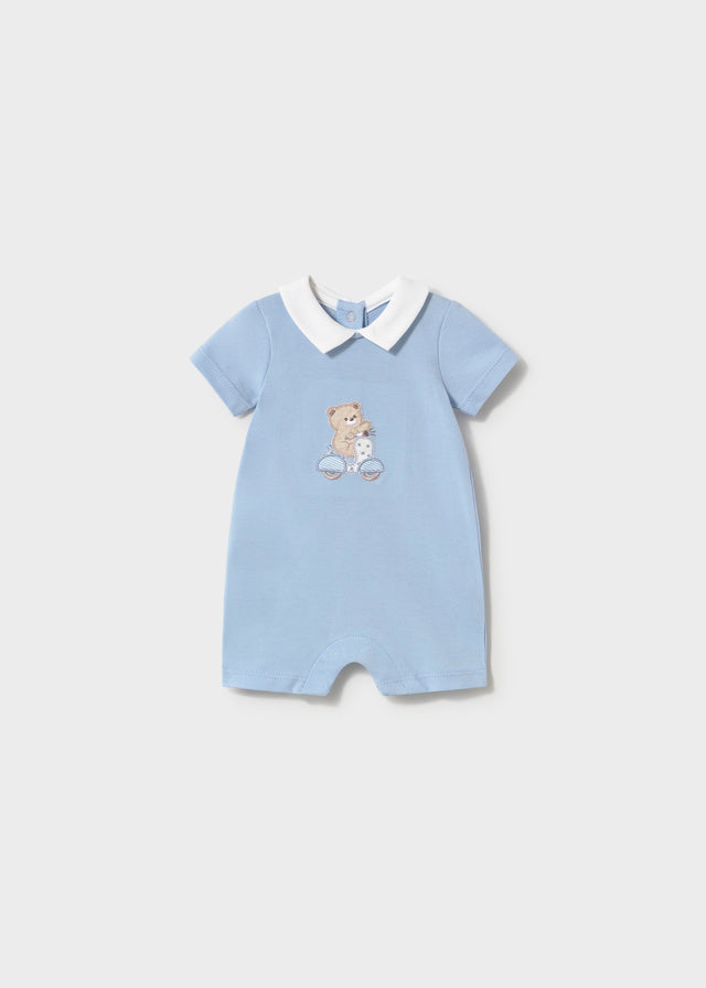 Mayoral Blue Teddy Bear Bike Romper