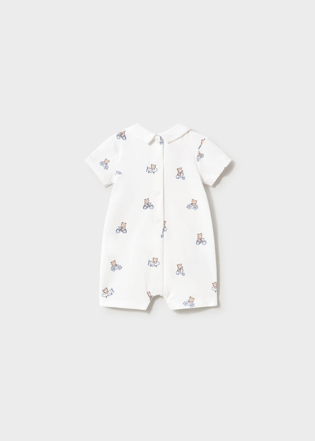 Mayoral White/Blue Teddy Bear All over print Romper