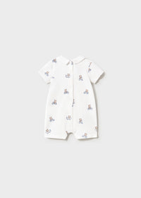 Mayoral White/Blue Teddy Bear All over print Romper