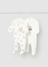 Mayoral White/Beige Bear Sleepsuits