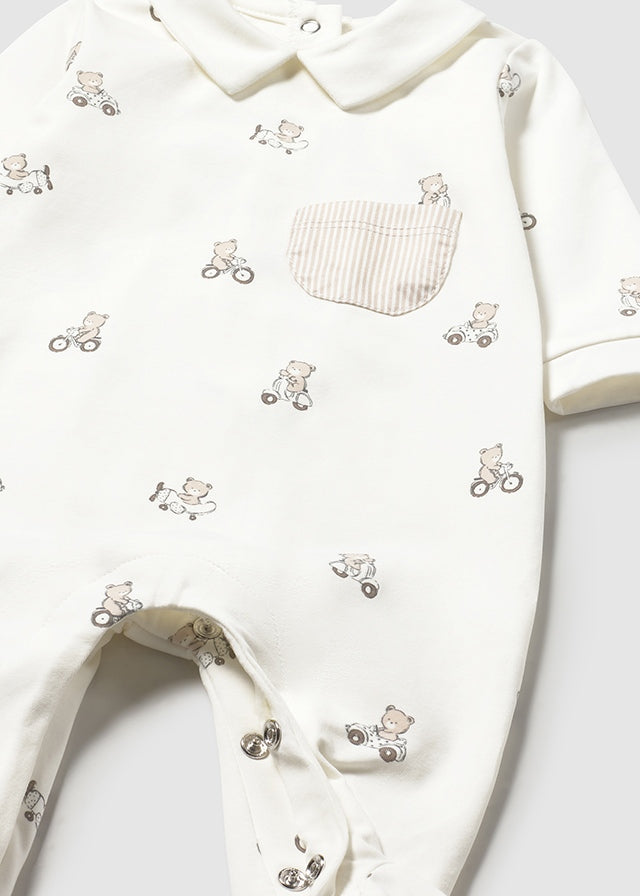 Mayoral White/Beige Bear Sleepsuits