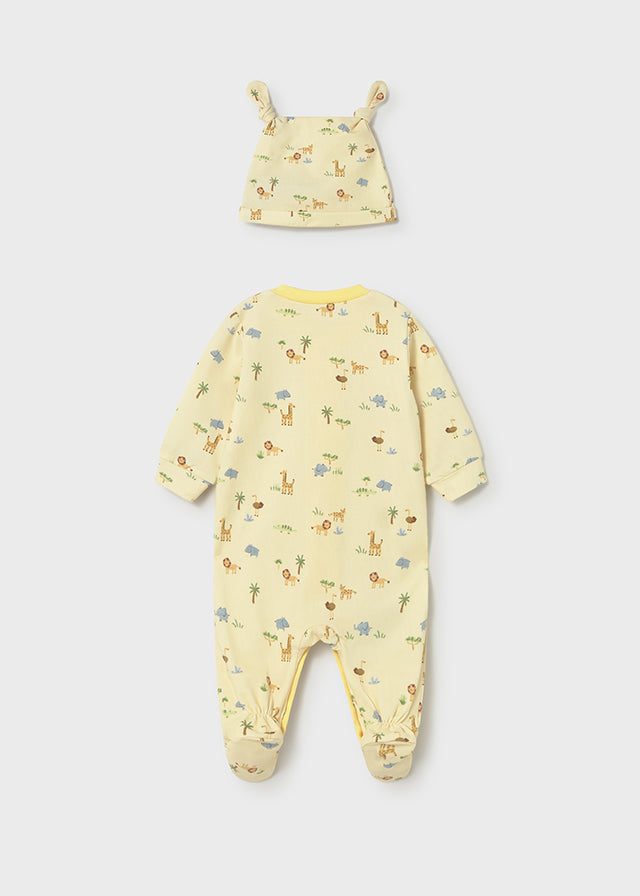 Mayoral Yellow Animal Print Sleepsuit and Hat