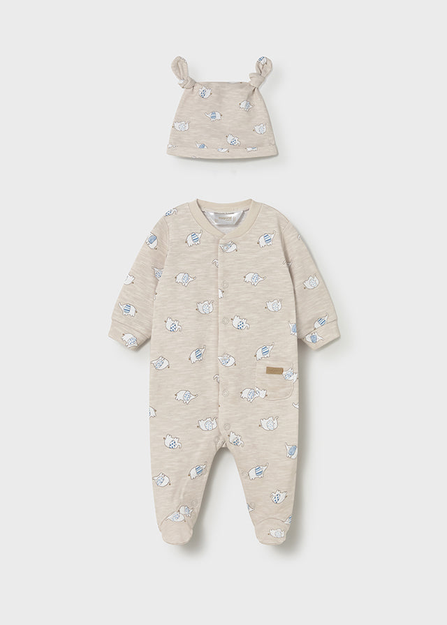 Mayoral Elephant Print Sleepsuit and Hat