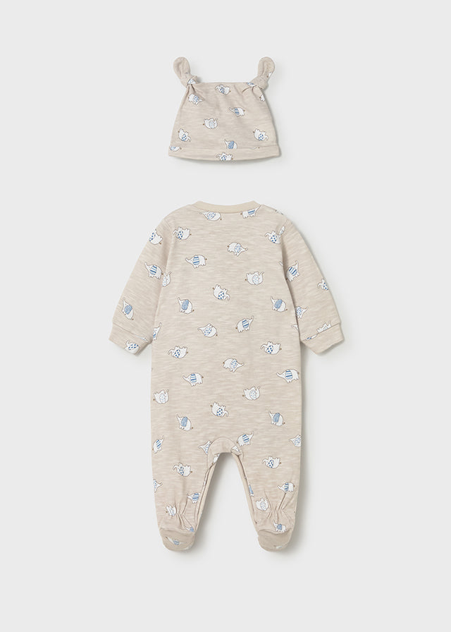 Mayoral Elephant Print Sleepsuit and Hat