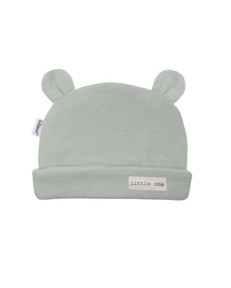 Rib-knit hat in reed with little ears