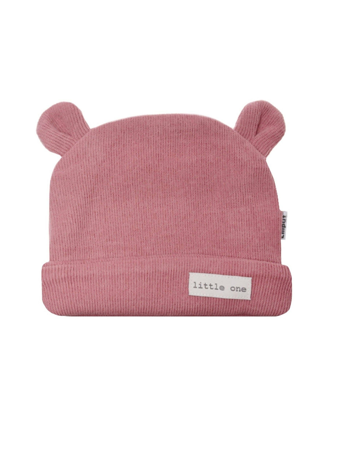 Rib-knit hat in rosewood with little ears