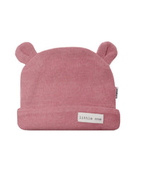 Rib-knit hat in rosewood with little ears