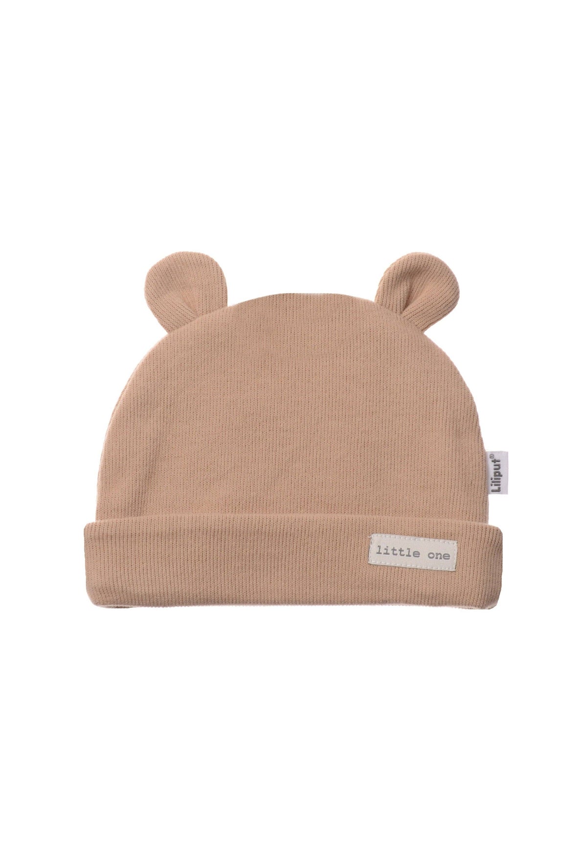 Rib-knit hat in beige with little ears