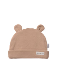 Rib-knit hat in beige with little ears