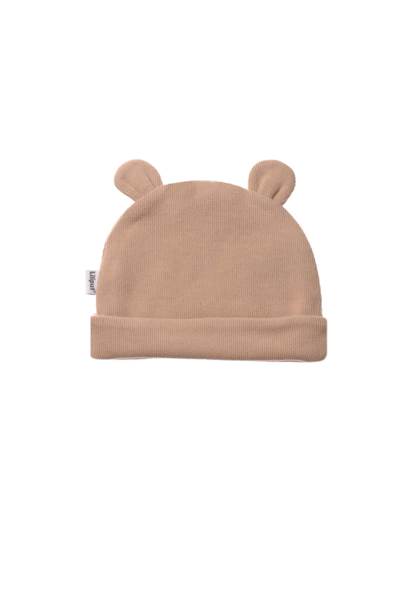 Rib-knit hat in beige with little ears